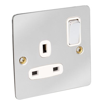 Flat Range 13Amp 1 Gang Switched Socket double Pole Chrome